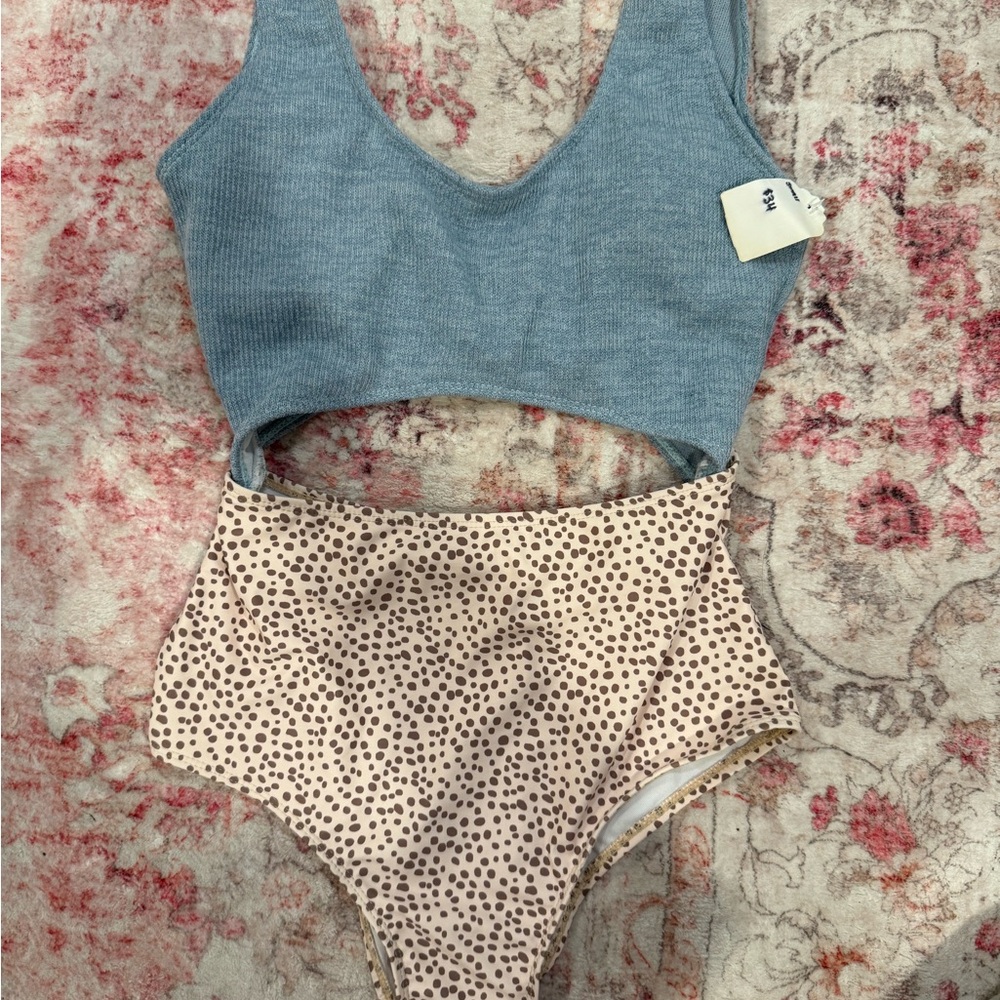 Amazon Blue and Beige One Piece Swimsuit